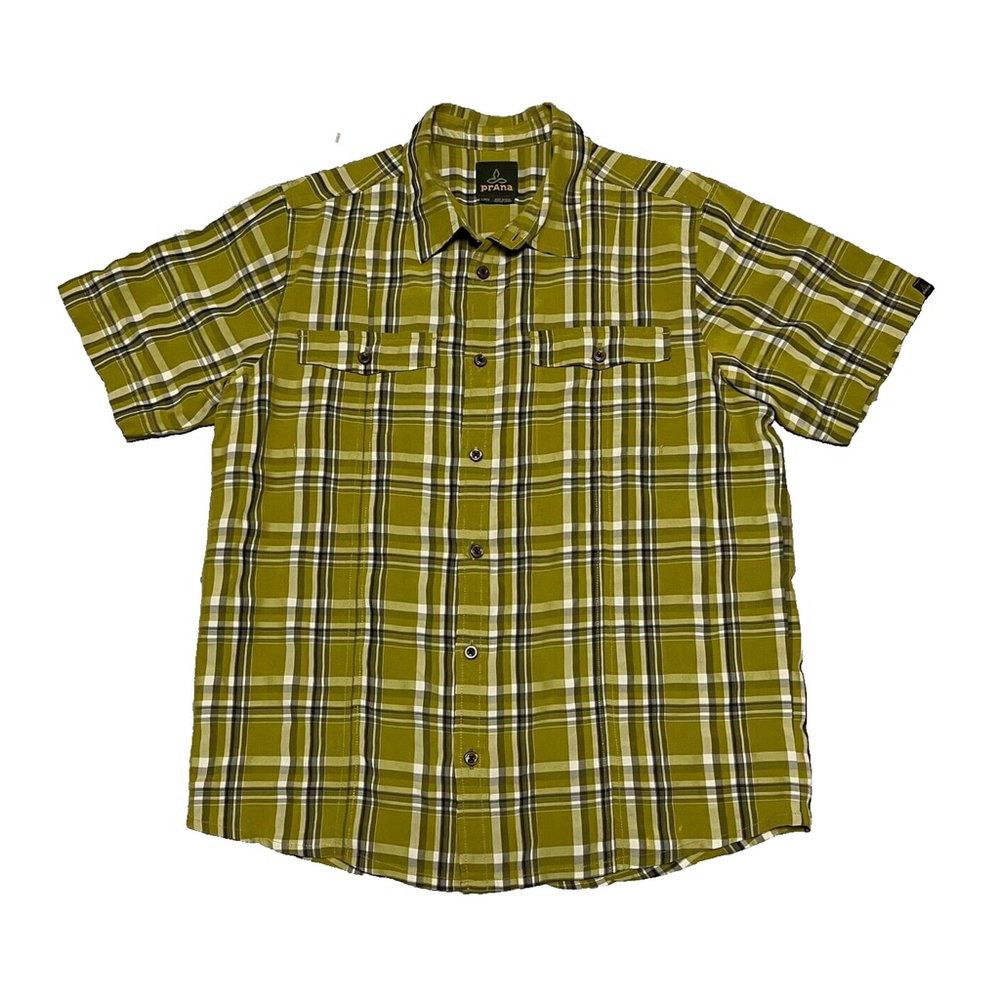 Prana Green Plaid Button Up Short Sleeve Shirt Size Large